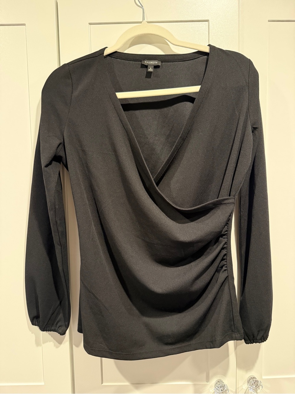 Talbots Black Wrap Long-Sleeve Top- size small